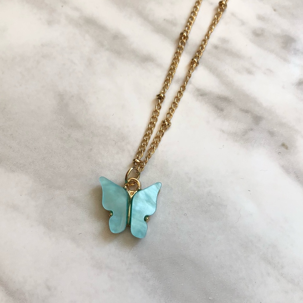 🎉 New Aqua Gold Plated Butterfly Pendant adjustable Necklace